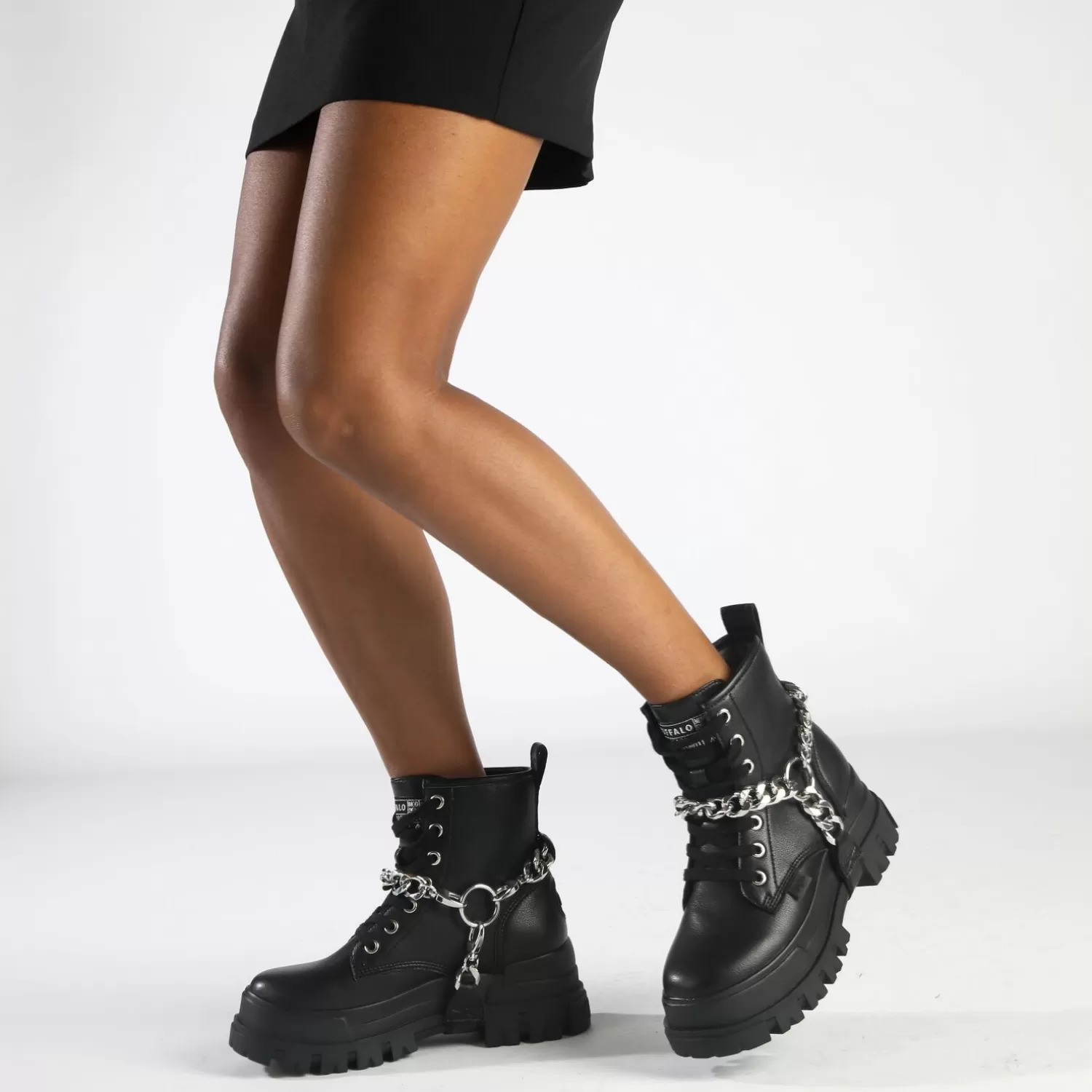 BUFFALO Aspha Chain 2.0 Bottines Vegan/Argent Noir Discount