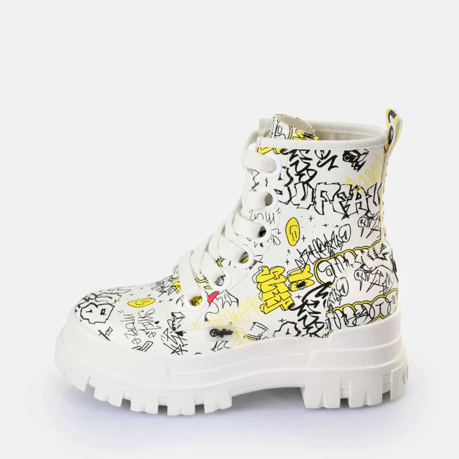 BUFFALO Aspha Lace Up Hi Bottines Veganes Blanc Graffiti Fashion