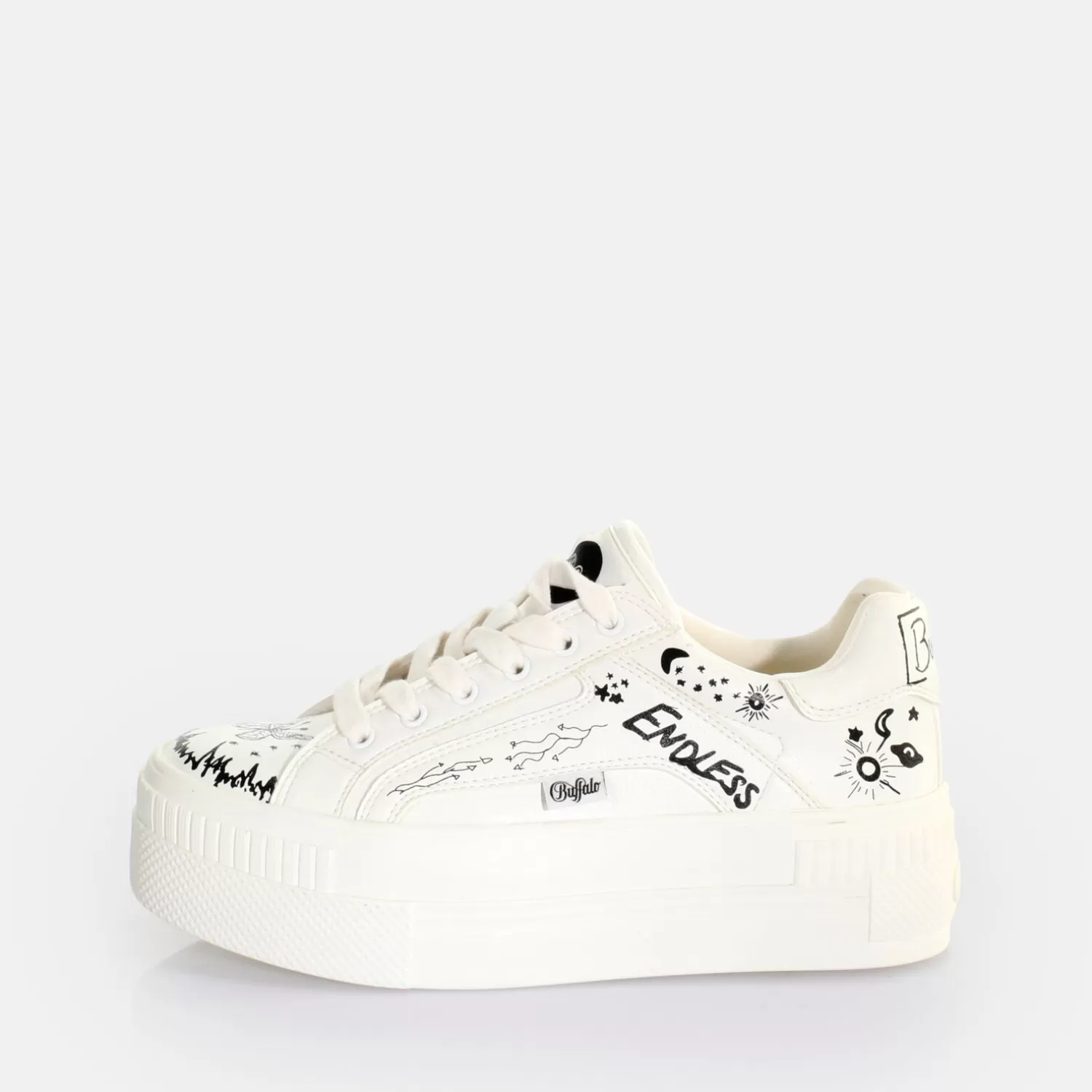 BUFFALO Paired Laceup Lo Baskets Basses Vegan Graffiti Blanc Outlet